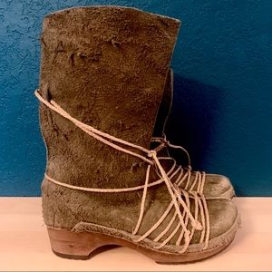 Sanita Wood + Olive Suede + Twine Clog Boots!